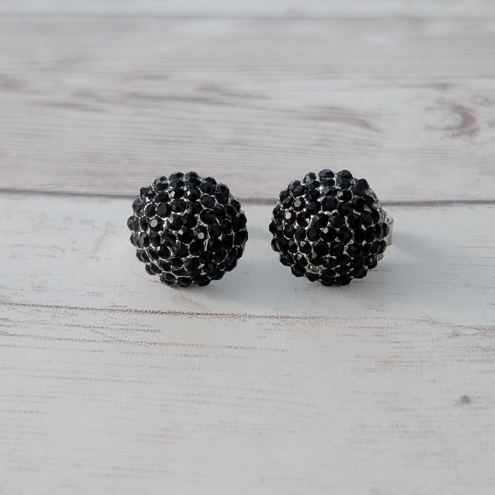 Vintage Clip On Earrings Domed with Black Gems - Some Missing Gems